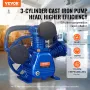 Air Compressor Pump Head, 10HP 17.5CFM @ 90PSI, 3-Cylinder Oil Lubricated Air Compressor Piston Pump Head, Dual Stage V-Type Cas