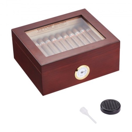 50 cigarer humidor glasstop cedertræ cigar opbevaringsboks luftfugter hygrometer
