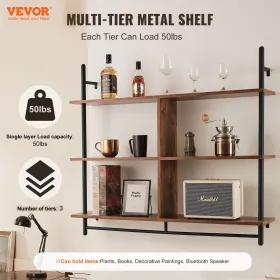 Industrial Pipe Shelf 3 Tier 41.5x9.84in Wall-Mount for Kitchen Bedroom