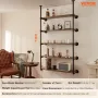 Industrial Pipe Shelf, 5 Tier 2PCS, 11.8in Applicable Board Width Wall-Mount Floating Rustic Wood Shelves Bracket Bookshelf,Stor