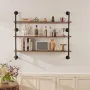 Industrial Pipe Shelf, 3 Tier 48x9.84in, Wall-Mount Floating Rustic Wood Shelves Bracket Display Bookshelf, Storage Rack Sundrie
