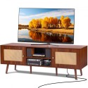 Rattan TV Stand for 65" TV Boho TV Stand with Build-in Socket Walnut