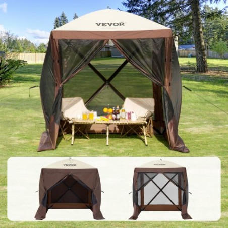 Pop Up Gazebo telt Pop-up skærmtelt 4-sidet baldakin Sun Shelter Brun