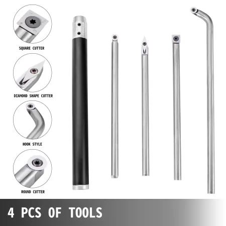 Wood Turning Tools for Lathe 4 PCS Set, Carbide Lathe Tools with Diamond Shape, Round, Square Cutters Replaceable Turning Lathe 