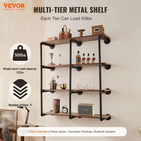 Industrial Pipe Shelf 4 Tier 3pcs 11,8in W vægmonteringsplanker