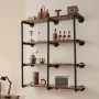 Industrial Pipe Shelf, 4 Tier 3PCS, 11.8in Applicable Board Width Wall-Mount Floating Rustic Wood Shelves Bracket Bookshelf,Stor