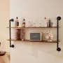 Industrial Pipe Shelf, 2 Tier 48x 9.84in, Wall-Mount Floating Rustic Wood Shelves Bracket Display Bookshelf, Storage Rack Sundri