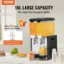 Commercial Beverage Dispenser, 2 Tanks 10 L Per Tank Juice Dispenser, 270W Stainless Steel Ice Tea Drink Machine with 45°F-54°F 