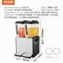 Commercial Beverage Dispenser, 2 Tanks 12 L Per Tank Juice Dispenser, 286W Stainless Steel Ice Tea Drink Machine with 45°F-54°F 