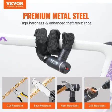 Bike Chain Lock, 3.94 Ft Combination Bicycle Chain Lock with 3 Keys, Heavy Duty Anti-Theft High Security Bike Locks, Perfect for