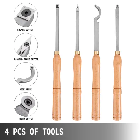 Wood Turning Tools for Lathe 4 PCS Set, Carbide Lathe Tools with Diamond Shape, Round, Square Cutters, Turning Lathe Chisels wit