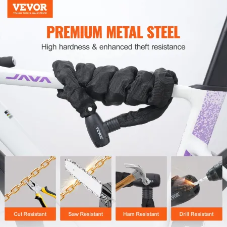 Bike Chain Lock, 3.94 Ft Combination Bicycle Chain Lock with 4 Keys, Heavy Duty Anti-Theft High Security Bike Locks, Perfect for