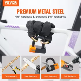 Bike Chain Lock 3.28 Ft Bicycle Chain Lock with 4 Keys Metal Steel 14mm