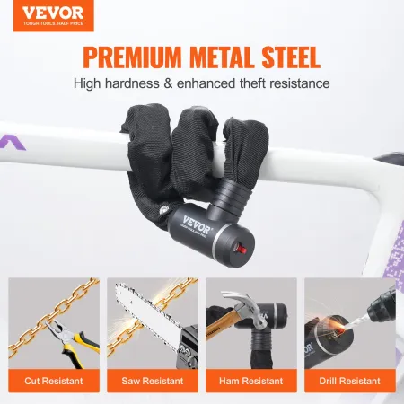 Bike Chain Lock, 2.79 Ft Combination Bicycle Chain Lock with 2 Keys, Heavy Duty Anti-Theft High Security Bike Locks, Perfect for