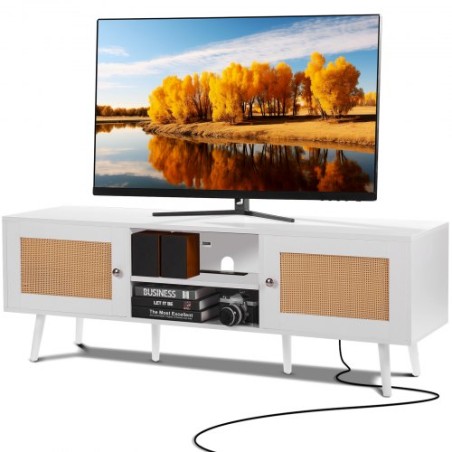 Rattan TV Stand for 65 "TV Boho TV Stand med indbygget sokkelhvid