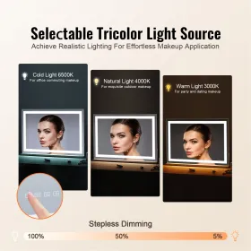 Lighted Makeup Mirror 3 Color w/ Bluetooth USB Desktop Wall-mount 21.7in