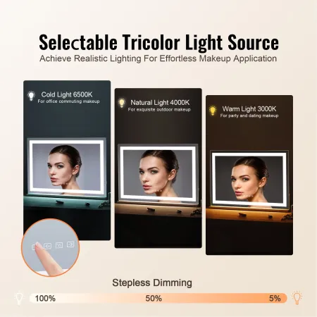 Lighted Makeup Mirror 3 Color w/ Bluetooth USB Desktop Wall-mount 55.1 cm