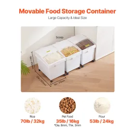 Ingrediens skraldespand, 8,8 gallon kapacitet ingrediens opbevaringsbakke, pp materiale mel skraldespand på hjul, hvid hylde