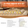 Routerbits indstiller 15 stykker carbid router bit 1/4 tommer