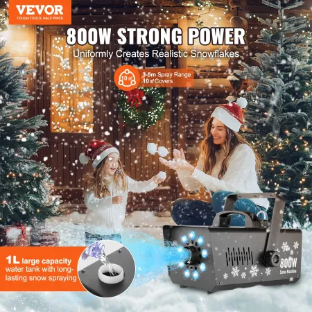 Snow Machine 800W håndholdt hængende sneproducent med LED -lys