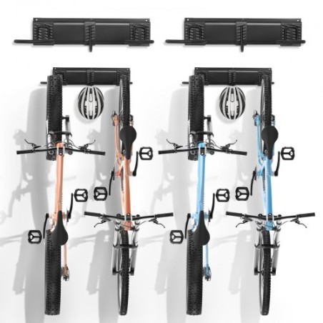 Bike Storage Rack Wall Mount Garage Bike Holder for 4 Bicycles + 2 Helmets