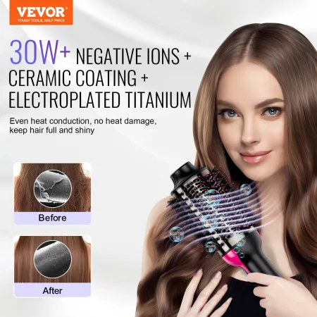 Hair Blow Dryer Brush, 4 in 1 Ionic Hair Dryer Styler and Volumizer with Electroplated Titanium & 75mm Ceramic Coating Oval Barr