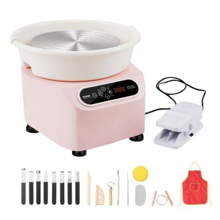 Pottery Wheel 10in Ceramic Wheel Foot Pedal Touch Screen Apron 350W Pink