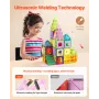Magnetic Tiles, 121 PCS Magnetic Building Blocks for Kids, Magnet Building Set with 2 Car Bases & 26 Digital Cards, STEM Educati