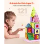 Magnetic Tiles, 121 PCS Magnetic Building Blocks for Kids, Magnet Building Set with 2 Car Bases & 26 Digital Cards, STEM Educati