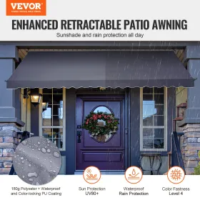 178x47" Patio Awning Retractable Awning Sunshade Shelter with Crank Handle