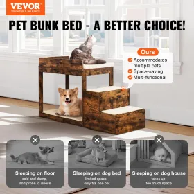 Pet Bunk Bed with Stairs, Dog/Cat Window Perch for High Beds and Couches, Medium Multi-Level 3 Step Dog Seat Platform Sleeper Co