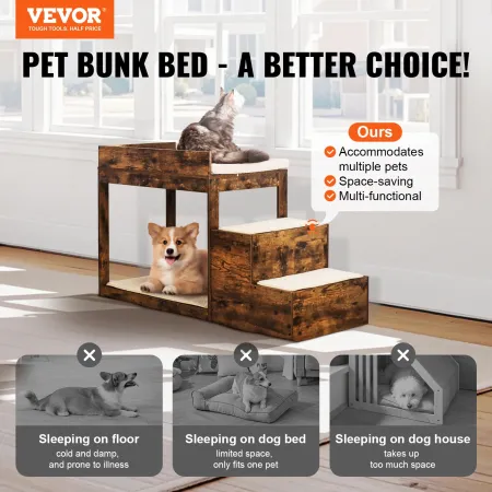 Pet Bunk Bed with Stairs, Dog/Cat Window Perch for High Beds and Couches, Medium Multi-Level 3 Step Dog Seat Platform Sleeper Co