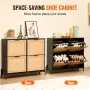 Rattan Shoe Cabinet, Narrow Shoe Storage Organizer with 4 Flip Drawers, Slim Shoe Entryway Storage Cabinet with Metal Legs, Idea