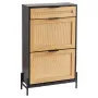Rattan Shoe Cabinet, Narrow Shoe Storage Organizer with 2 Flip Rattan Drawers & 1 Slide Drawer, Metal Legs, Slim Shoe Entryway C