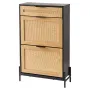 Rattan Shoe Cabinet, Narrow Shoe Storage Organizer with 2 Flip Rattan Drawers & 1 Slide Drawer, Metal Legs, Slim Shoe Entryway C