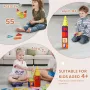 Magnetic Tiles, 55 PCS Magnetic Building Blocks for Kids, Magnet Building Set with Car Base & 16 Digital Cards, STEM Educational