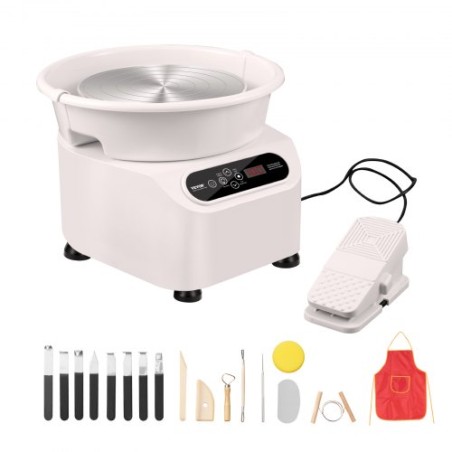 Pottery Wheel 11in Ceramic Wheel Foot Pedal Touch Screen Apron 450W White