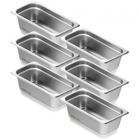 6 Pack 1/3 Size Hotel Pans Steam Table Pan Rustfrit stål 4 "dyb