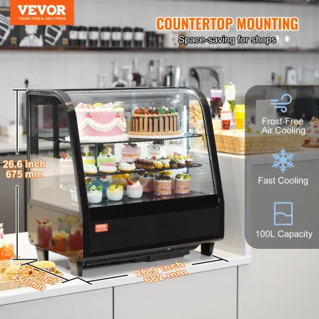Refrigerated Display Case, 3.5 Cu.Ft/100L, Dual-Level, Countertop Cake Display Fridge with LED Illumination, Rapid Cooling Syste