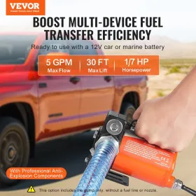 Fuel Transfer Pump 12V 5 GPM 1/10 HP Diesel Pump with Auto Fuel Nozzle