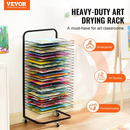 Art Drying Rack, 25 Removable Shelves 17 x 13 x 39.4 inch Paint Drying Rack With Lockable Wheels, Carbon Steel Painting Drying R