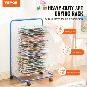 Art Drying Rack, 25 Removable Shelves 23.75 x 17.5 x 38 inch Paint Drying Rack With Lockable Wheels, Carbon Steel Painting Dryin