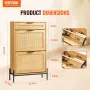 Rattan Shoe Cabinet, Narrow Shoe Storage Organizer with 2 Flip Rattan Drawers & 1 Slide Drawer, Metal Legs, Slim Shoe Entryway C