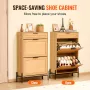 Rattan Shoe Cabinet, Narrow Shoe Storage Organizer with 2 Flip Rattan Drawers & 1 Slide Drawer, Metal Legs, Slim Shoe Entryway C