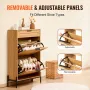Rattan Shoe Cabinet, Narrow Shoe Storage Organizer with 2 Flip Rattan Drawers & 1 Slide Drawer, Metal Legs, Slim Shoe Entryway C