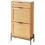 Rattan Shoe Cabinet, Narrow Shoe Storage Organizer with 2 Flip Rattan Drawers & 1 Slide Drawer, Metal Legs, Slim Shoe Entryway C