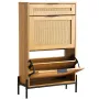 Rattan Shoe Cabinet, Narrow Shoe Storage Organizer with 2 Flip Rattan Drawers & 1 Slide Drawer, Metal Legs, Slim Shoe Entryway C