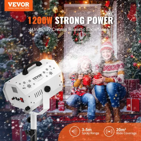 Snow Machine, 1200W, Snow Making Machine with Height Adjustable Stand, Indoor Wireless Remote Control Snowflake Maker, High Outp