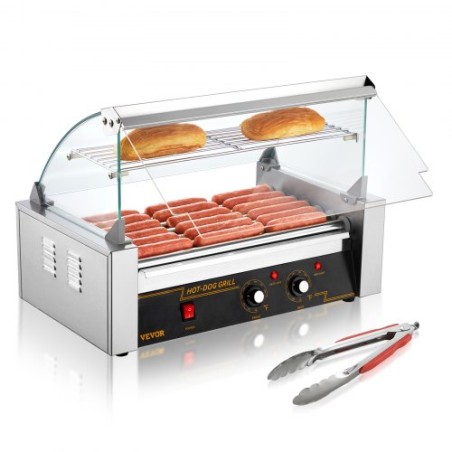 Elektrisk 18 hotdog 7 rulle grill komfurmaskine backsplash & hylde 1.4kw