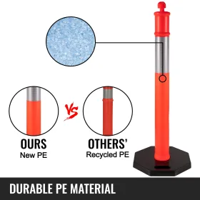 Trafikafgrænsningsstolper 44 tommer højde kanaliseringskegler orange PE -afgrænsningsstolpost Kit 10 tommer reflekterende bånd,